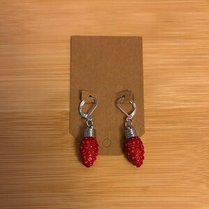 Christmas Red Beaded Light Bulb Earrings‎
